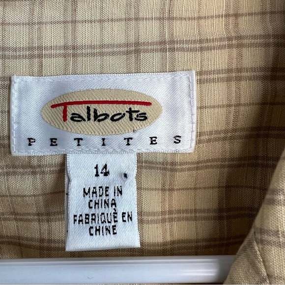 Talbots Silk Linen Button Up Shirt Plaid Gray Yellow Petite Sz 14 Office - Picture 4 of 13